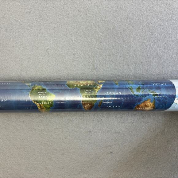 National Geographic Laminated World Decorator Map 46x30.5 Landforms Education - Picture 6 of 7